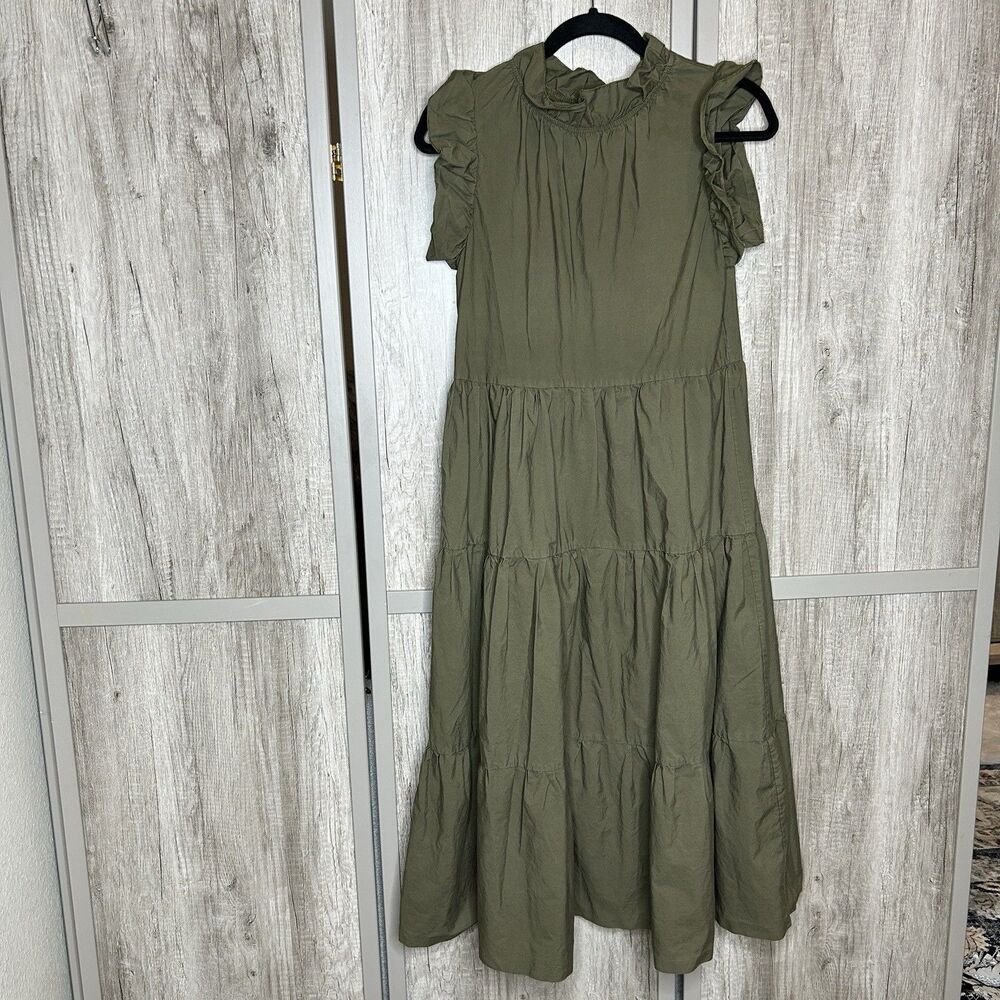 Chepe Italy Dress Small Green Maxi Sleeveless Ruffled Classic Sz S